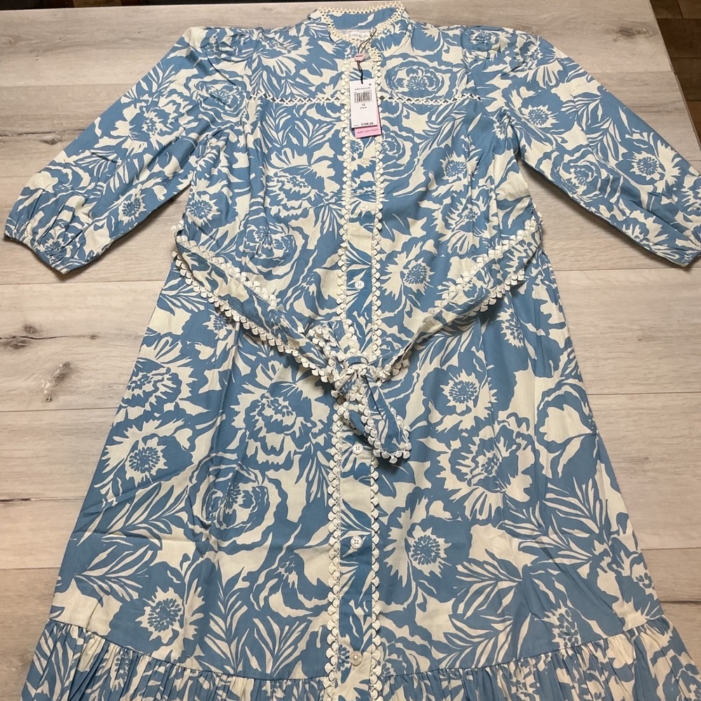 Avec Les Filles Floral Midi Dress Blue Size 12 New With Tags - Picture 2 of 5